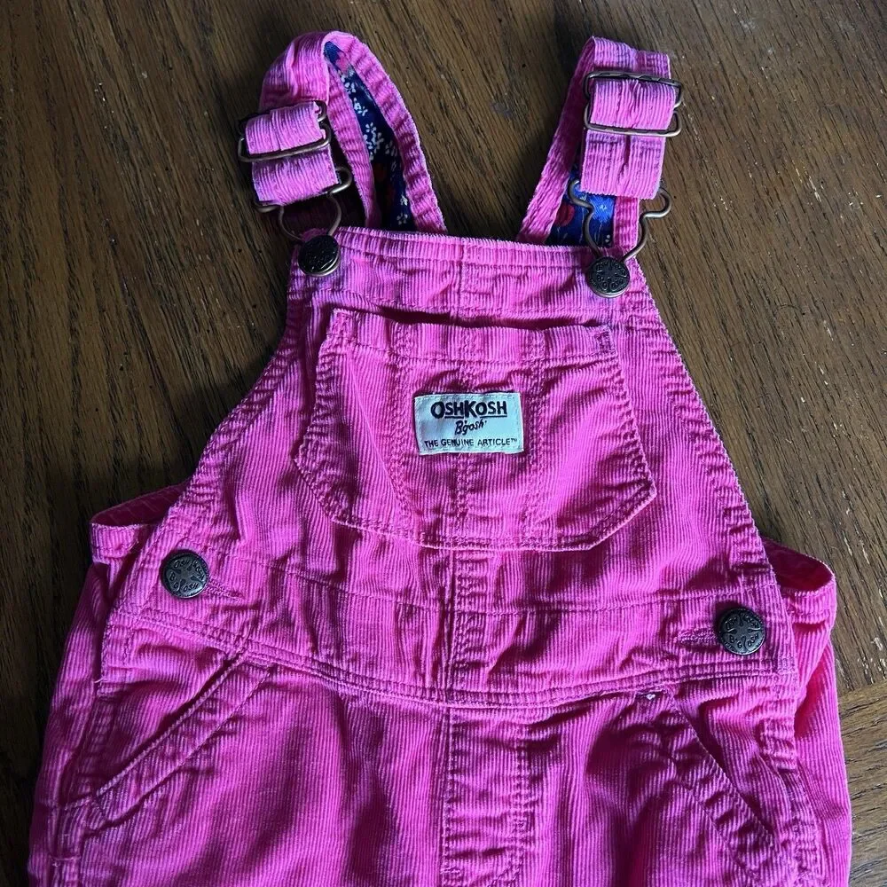 OshKosh B'gosh Corduroy Pink Floral Overalls Baby 6-9 Months Bib